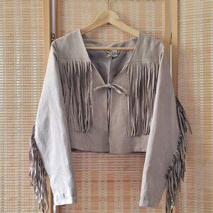 H&M Faux Suede Cropped Fringe Western Cowgirl Jacket